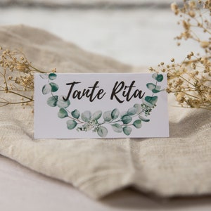 Seat ticket Place card Name tag eucalyptus 6 pcs for birthday wedding communion baptism Personalized image 5