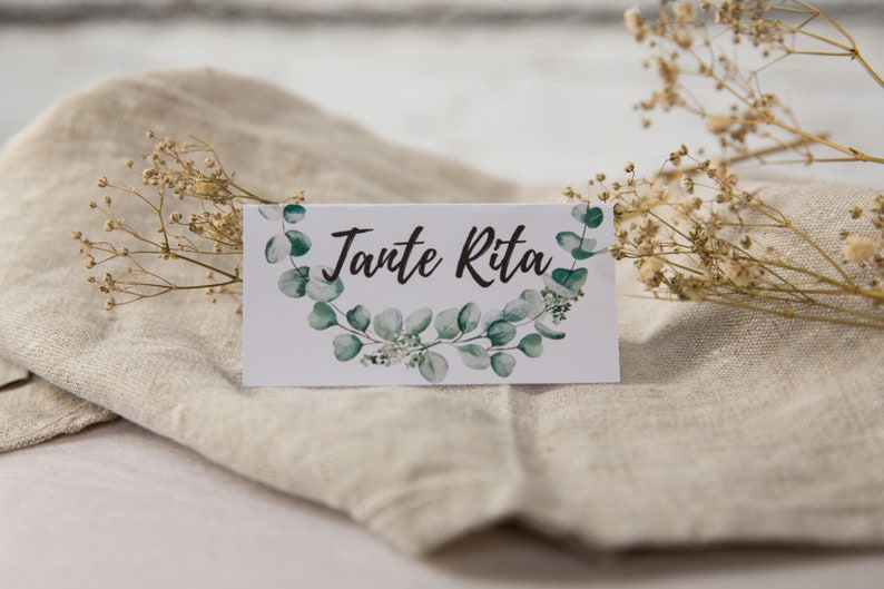 Seat ticket Place card Name tag eucalyptus 6 pcs for birthday wedding communion baptism Personalized image 5