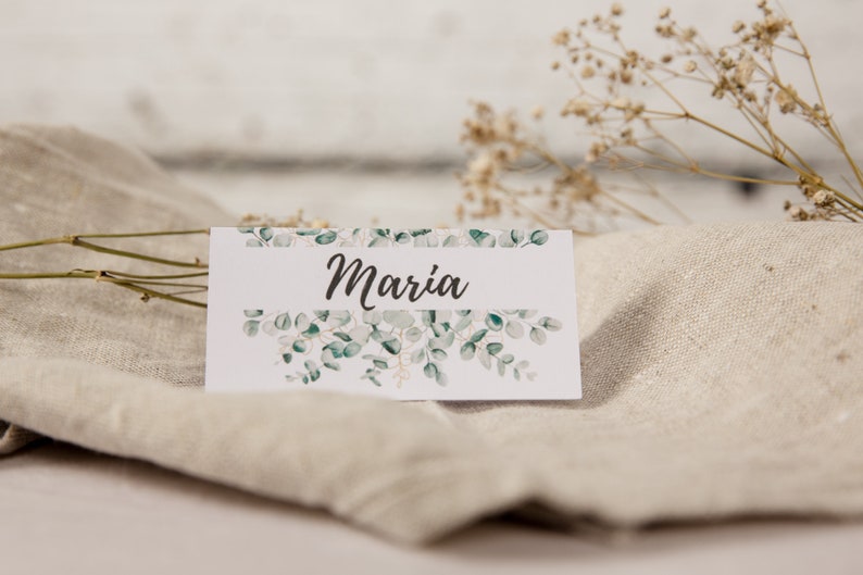 Seat ticket Place card Name tag eucalyptus 6 pcs for birthday wedding communion baptism Personalized image 3