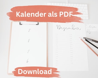 Calendar 2026 – Minimalist black and white annual planner as PDF download | A4 printable | Annual overview & monthly pages | Wall calendar