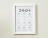 Jahreskalender 2026 A4 schwarz weiss | Minimalistische Jahresübersicht als PDF zum Ausdrucken | Download Kalender | Jahresübersicht