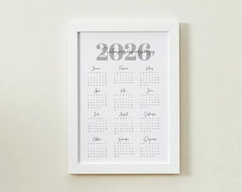 Annual calendar 2026 A4 black and white | Minimalist annual overview as a PDF for printing | Download calendar | Annual overview