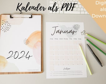 Calendar 2024 as a PDF download for the tablet or to print out as a wall calendar and appointment planner