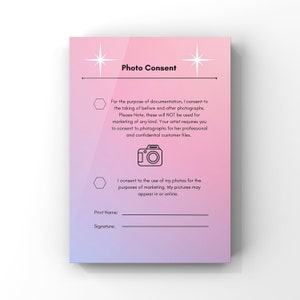 Formulaire de consentement pour une photo | Formulaire de décharge de photo | Formulaire de renonciation à une photo | Formulaire de consentement du client | Formulaire de consentement de l'esthéticienne | Formulaire de consentement du spa | À remplir
