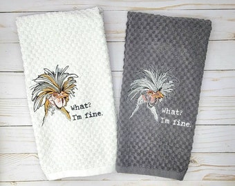 Kitchen Towel What? I’m Fine Chicken Silkie Farm Animal Towel Funny Kitchen Decor Hostess Gift Eco-Friendly Lint Free Embroidered Towel