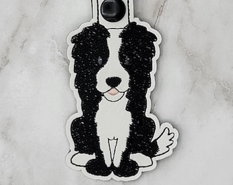 Embroidered Border Collie Keychain: Vinyl Bag Tag