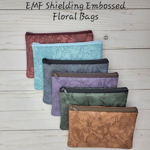 Embossed Floral Faux Leather Pouch: EMF Shielding Remedy Storage Bag