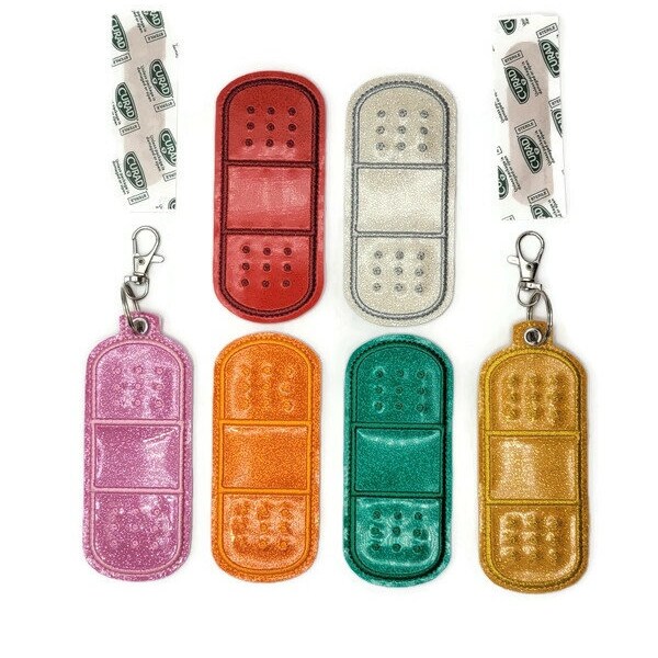 Bandage Case, Band Aid Holder, First Aid Case, Bandage Keychain, Bandage Key Fob, Bandage Container, Glitter Bandage Case