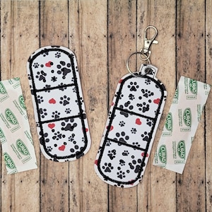 Bandage Case, Band Aid Keychain, Dog Paw Print, Custom Embroidery