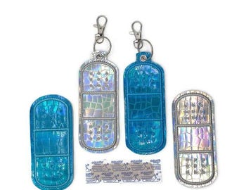 Holographic Bandage Case: Silver and Cobalt Hexagon Band-Aid Pouch - Keychain Holder