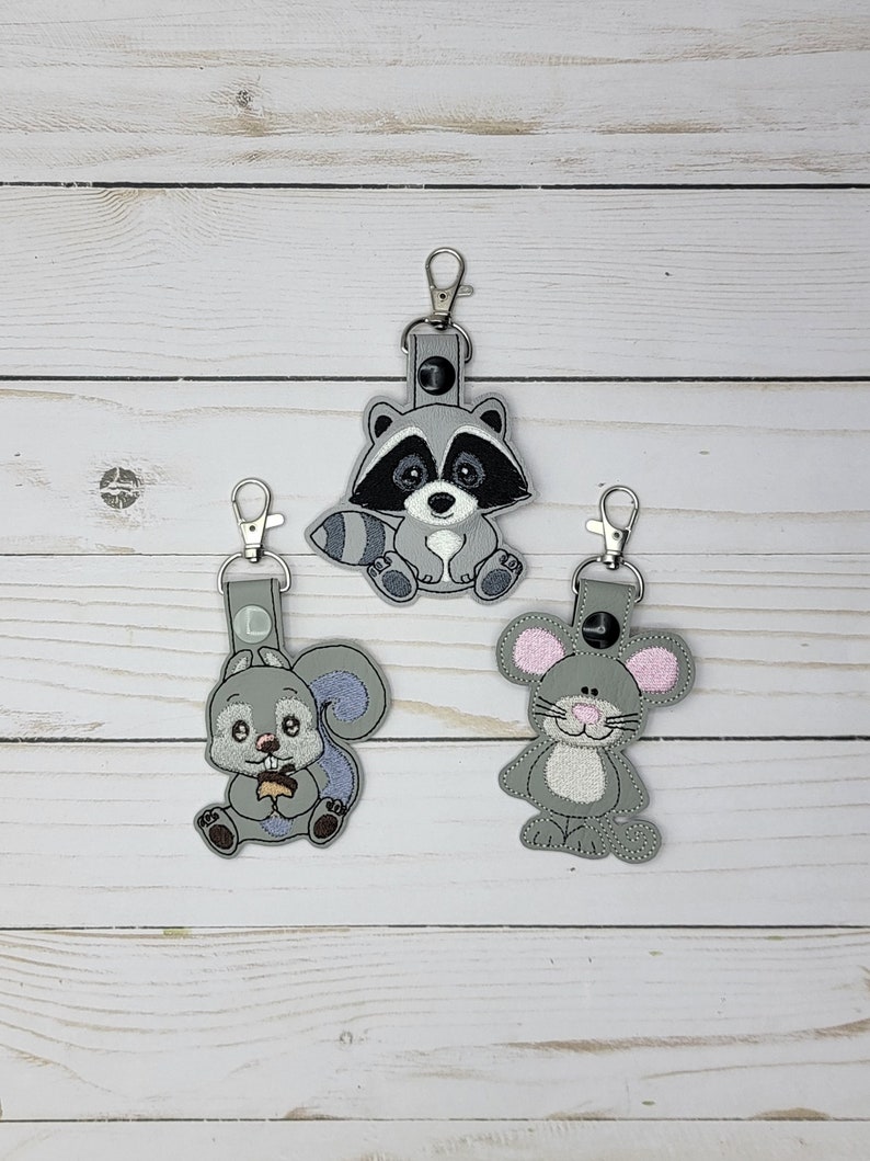 Raccoon Keychain, Squirrel Key fob, Mouse Bag Tag image 1