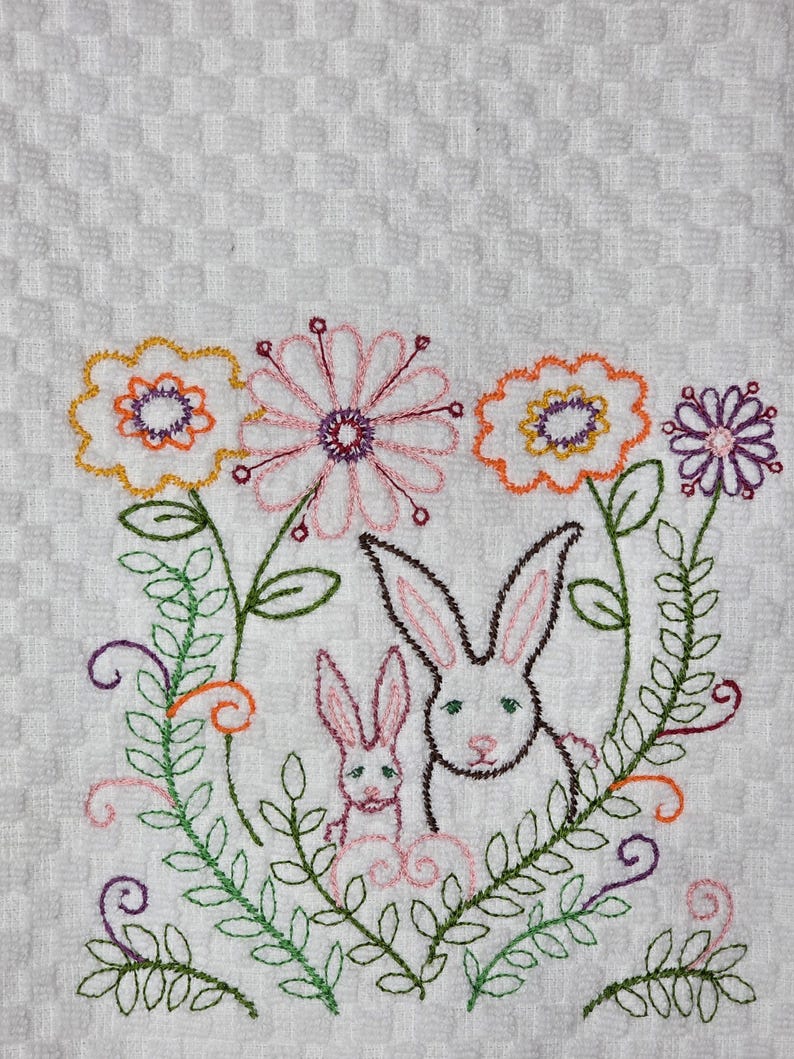 Embroidered Bunny Kitchen Towel - Thumbnail 2