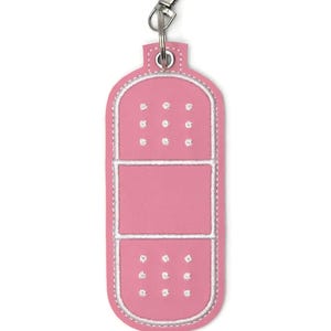 Bandage Holder Keychain: First Aid Pouch with Bandage, Band-Aid Case Pink w/Wh Dot & Ring