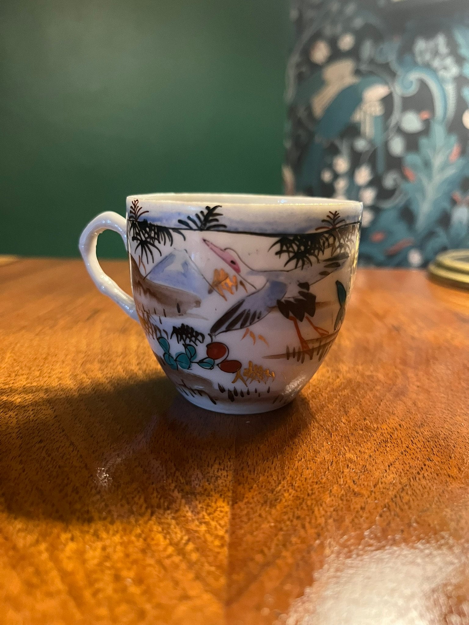 1920's Meiji Kutani Eggshell Porcelain Tea Cup and 2 Saucers Depicting
