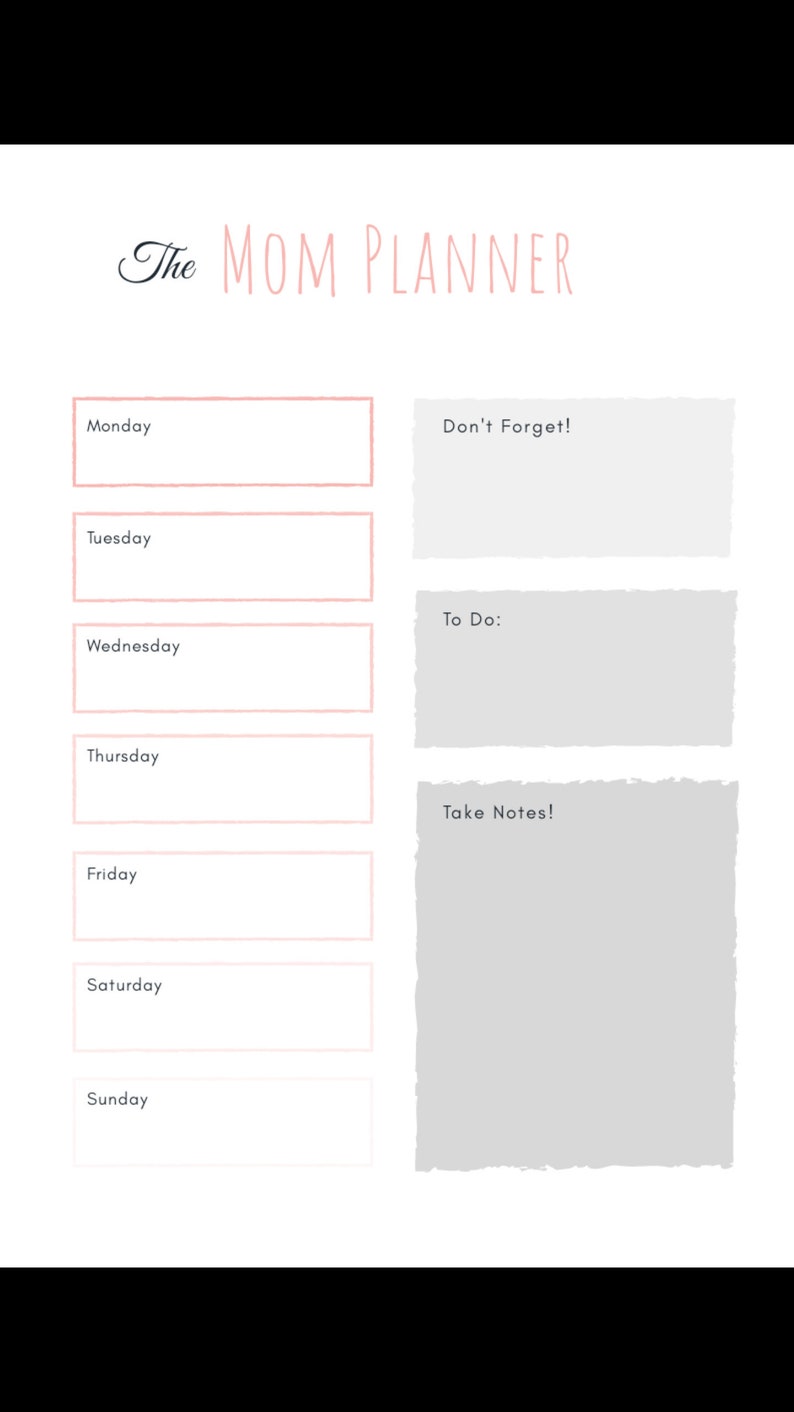 Printable Weekly Mom Planner Page Planner Page Blush And Etsy