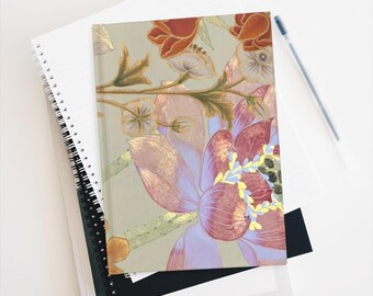 Cuaderno/Diario botánico floral vintage con renglones e ilustración de jardín en tonos pastel.
