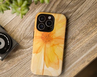 Funda para teléfono con diseño de flores de acuarela amarillas / Funda resistente
