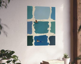 Póster con muestras de pintura para nadadores / Póster vertical mate, paleta azul océano