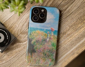 Funda para teléfono con estampado impresionista de mujer con sombrilla / Funda resistente