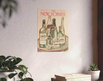 Póster ilustrado de botella de vino vintage de The New Yorker / Impresión vertical mate