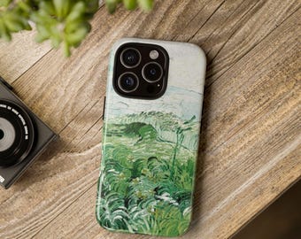 Funda para teléfono con diseño de paisaje impresionista verde / Funda resistente
