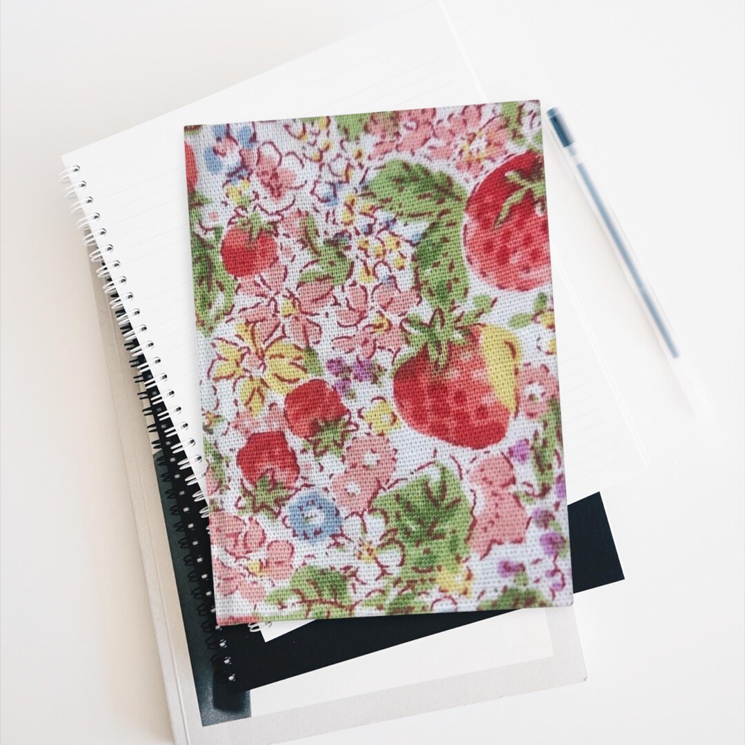 Strawberry Floral Journal Ruled Notebook | Cute Botanical Pattern, Pink ...