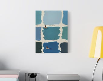 Muestras de pintura azul con lienzo de nadadores