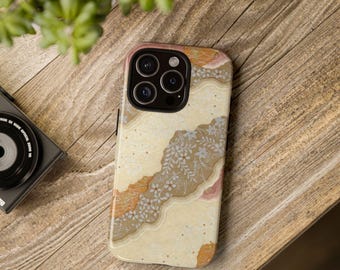 Funda para teléfono con diseño floral de olas de mármol / Funda resistente