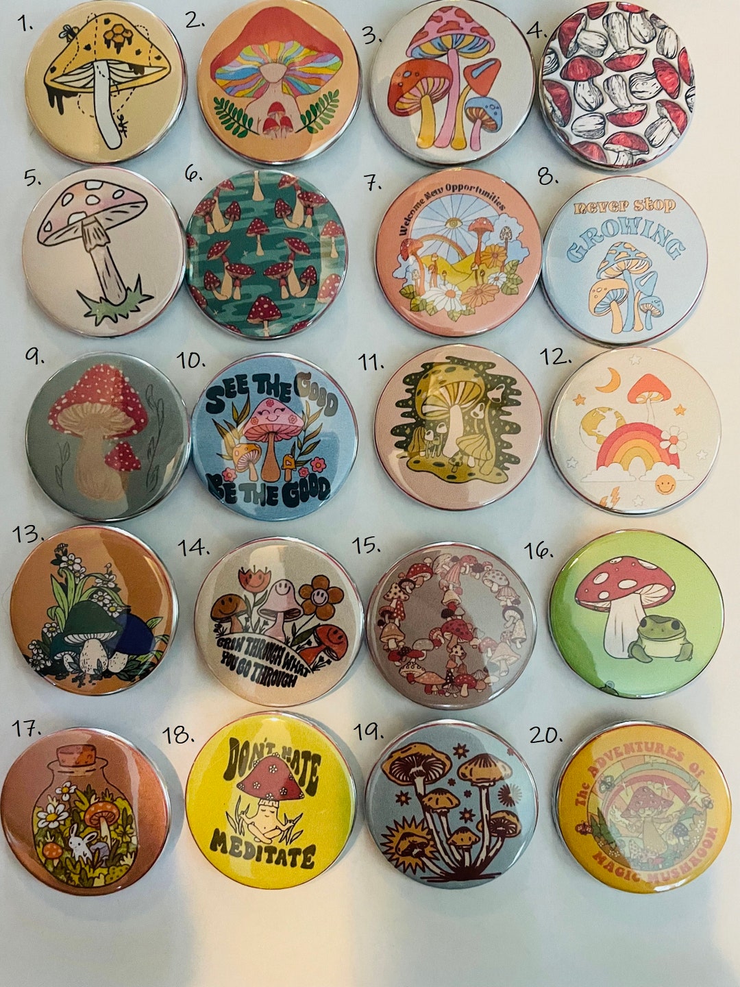 Mushroom Button Pins Etsy