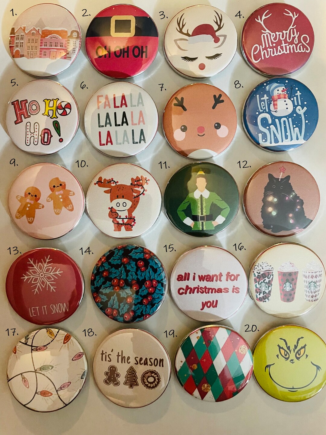 Christmas Button Pins Etsy