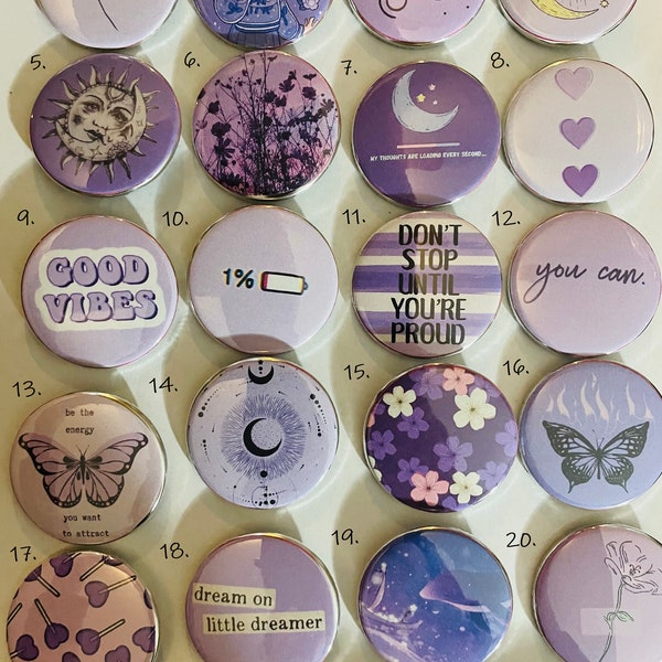 Purple Aesthetic Button Pins