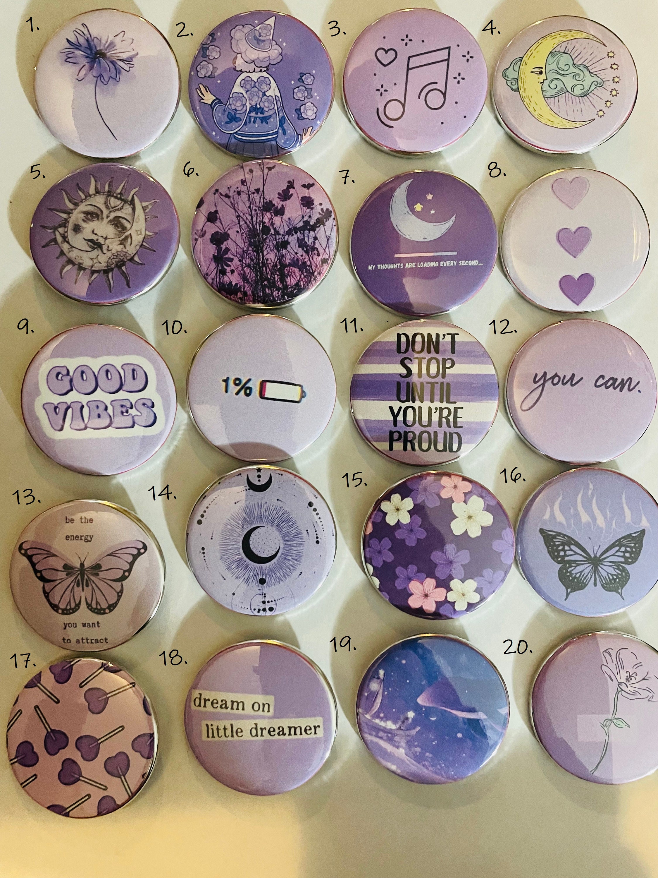 Purple Aesthetic Button Pins