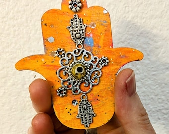 Hamsa Silver Filigree Magnet (Sunset Glow, Glitter)