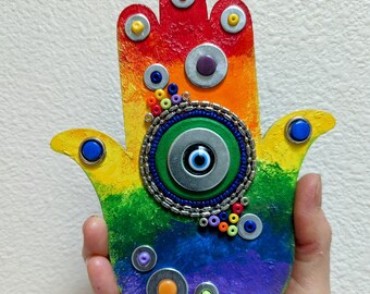 PRIDE Rainbow Hamsa LGBTQ! (Hand Painted)