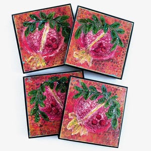 Pomegranate Mixed Media Mini-Painting, Rosh Hashana Art, 4x4&quot; Framed, Limited Edition