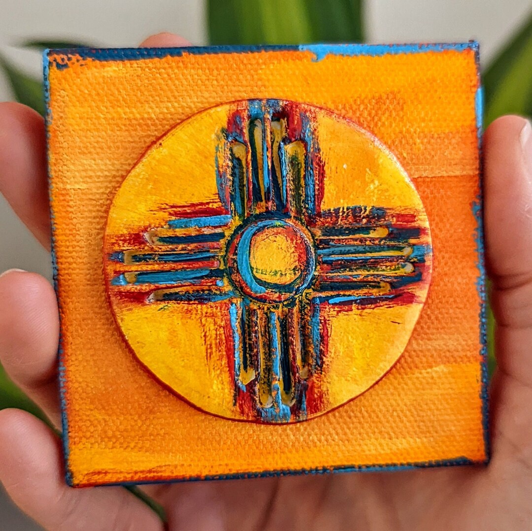New Mexico Zia Mini Canvas round hand Painted Etsy