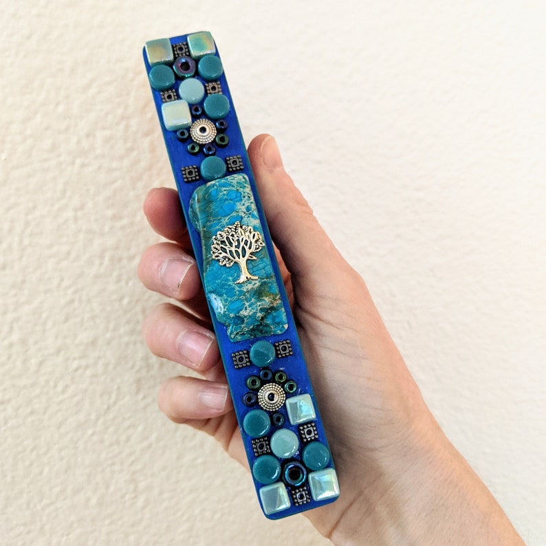 Mosaic Mezuzah Case & Scroll Tree of Life Accent image 0