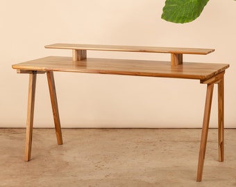 Solid wood desk with shelf in natural | Foldable home office desk | Custom furniture
