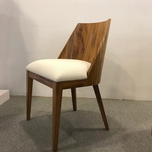 Minimalist dining chair in natural wood and gray | Handmade dining room furniture