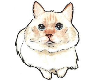 Custom Watercolor Cat Portrait, Custom Cat Portrait, Custom Pet Portrait, Custom Cat Painting, Handpainted Cat, Cartoon, Anime Style