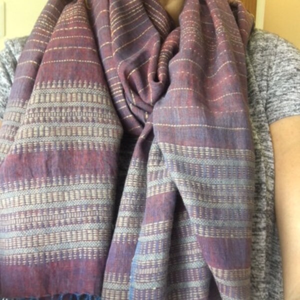 SALDI Sciarpa in cotone tessuto a mano con ricamo per uomo o donna