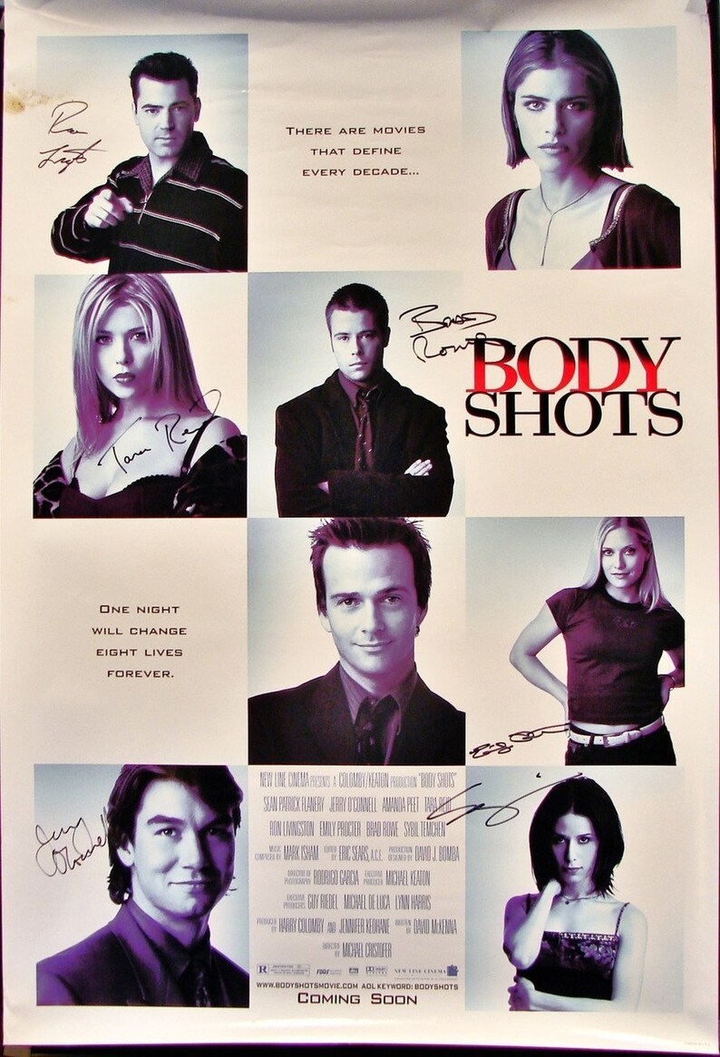 1999 BODY SHOTS Movie Poster 27x40 SIGNED Ron Livingston, Jerry O'Connell, Tara Reid, Brad Rowe, Emily Procter, Sybil Darrow image 2