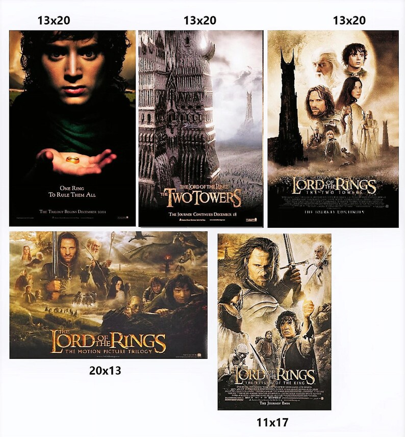 5 Movie POSTERS LORD of the RINGS Original 2001-2002 lotr 4 13x20 posters & 1 11x17 poster image 2