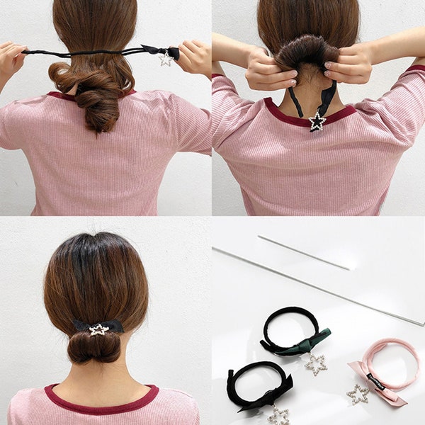 Star Bun Maker-Updo Maker-Twist Bun - Sparkly Star Updo Maker-Korean fait main-Lazy Hair Accessory-Stain bow-dangle star-pearl star-USA navire