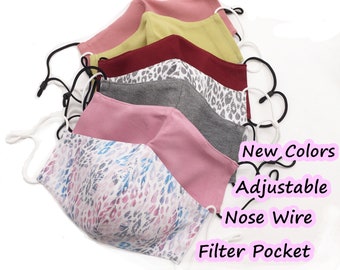 Organic Cotton soft Comfortable Face Mask#Light Weight#Nose Wire Insert#Filter Pocket#Washable#Adjustable#Reusable#Protective-Ready to ship