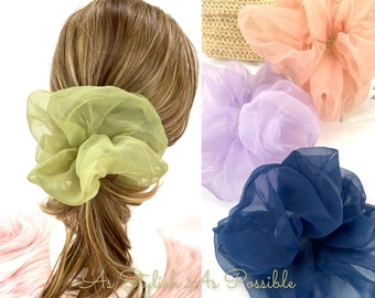 Pastel Soild Color Organza Large Scrunchie l Oversize 3D Scrunchies l Summer Color Ponytail Organza Elastic l Messy Bun Tie l Cadeau pour elle