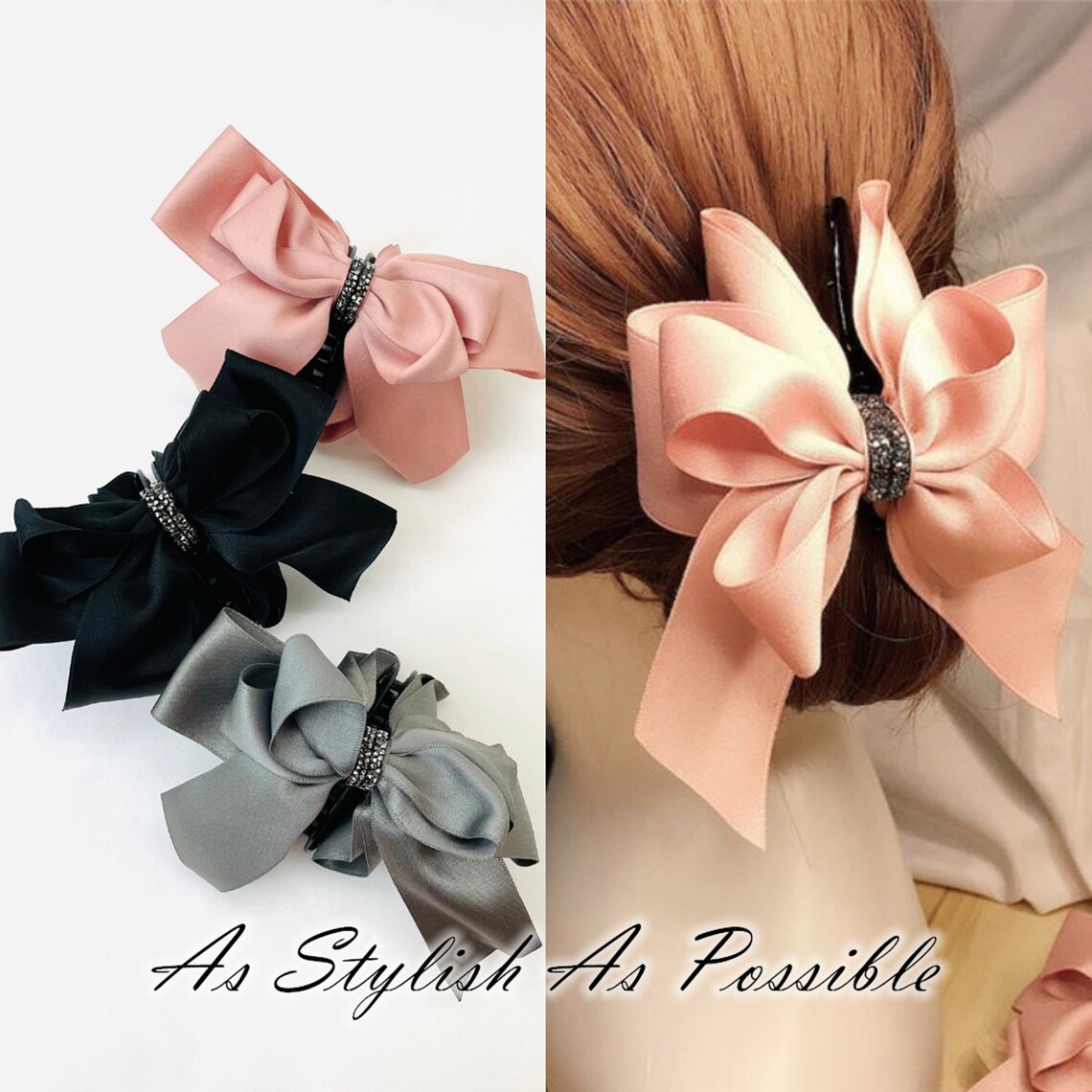 Ribbon Bow hair claw clipMedium large claw clipClassic Claw Etsy