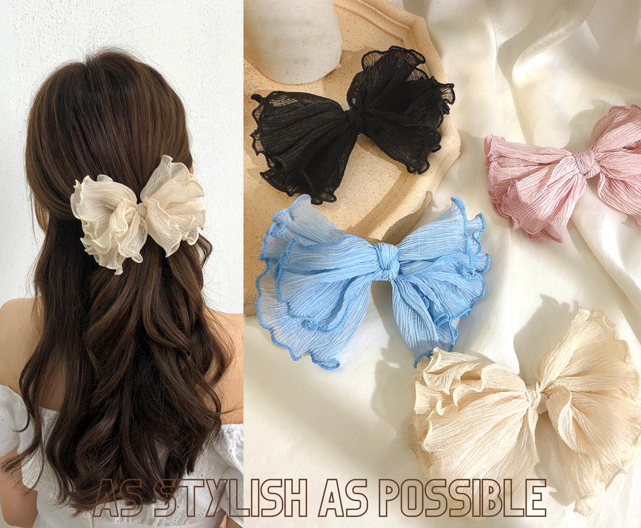 Cheap Korean Fashion Dots Floral Big Bow Hair Clips For Women Elegant  Ponytail Hairpins Girl Hair Accessories Barrette Gift Wholesale