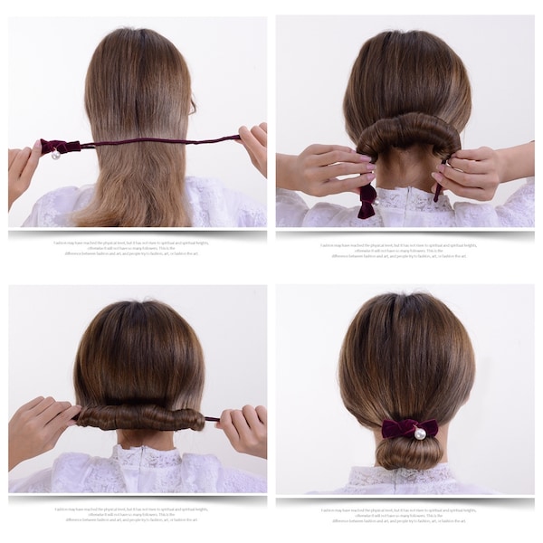 Velvet Bow dangle Pearl updo maker-Chignon maker#Handmade Bow Bun Maker#Updo Bun Lazy Maker, Korean Hair Accessories, Hair piece, gift her
