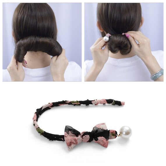 Floral Pattern Pearl Updo Bun Maker Black Peach Blueberry Sky Etsy